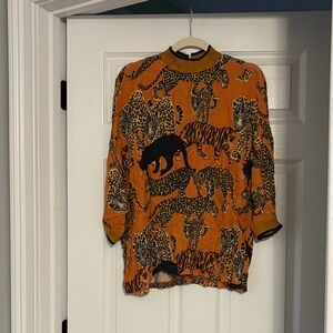 Anthropologie Orange Animal Print Blouse